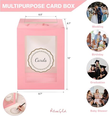 ROSEGLD Card Box for Reception, Gift Card Box Clear 8.7x8.7x12 Inches, Transparent Card Box for Wedding, Engagement, Birthday, Graduation Party, Baby Shower (Black) in Saudi Arabia