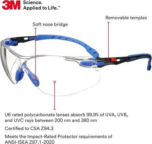 3M 70071694510 Safety Glasses Solus 1000 Series ANSI Z87 Scotchgard Anti-Fog Clear Lens Low Profile Blue/Black Frame in Saudi Arabia
