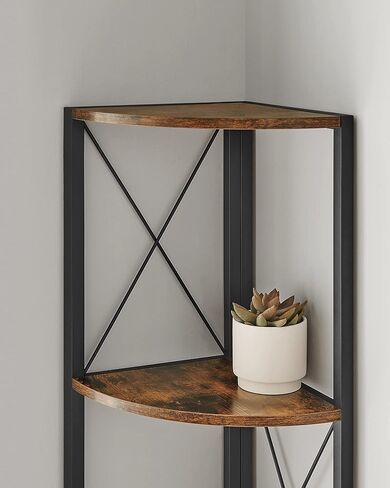 حامل رف زاوية من 5 طبقات من VASAGLE، رف كتب بطول 63 بوصة، رف تخزين زاوية، لغرفة المعيشة والحمام والمطبخ وغرفة النوم والمكتب المنزلي، سهل التجميع، بني ريفي وأسود ULLS805B01 in Kuwait