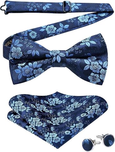 HISDERN Bow Ties for Men Pre-Tied Bow Tie Floral Paisley Handkerchief Classic Formal Bowtie and Pocket Square Cufflinks Set in Saudi Arabia