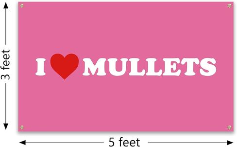 Pink 3x5 FT I Love Mullets Flag For College Dorm Room Decor, Bedroom, Living Room, Gardens, Parties, Gifts (jk28) in Saudi Arabia