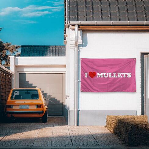 Pink 3x5 FT I Love Mullets Flag For College Dorm Room Decor, Bedroom, Living Room, Gardens, Parties, Gifts (jk28) in Saudi Arabia