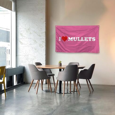 Pink 3x5 FT I Love Mullets Flag For College Dorm Room Decor, Bedroom, Living Room, Gardens, Parties, Gifts (jk28) in Saudi Arabia