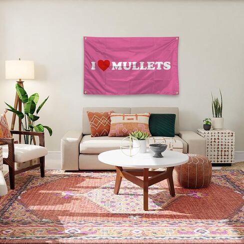 Pink 3x5 FT I Love Mullets Flag For College Dorm Room Decor, Bedroom, Living Room, Gardens, Parties, Gifts (jk28) in Saudi Arabia