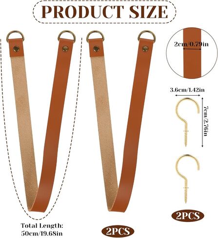 2Pcs Leather Curtain Drape Tiebacks, Curtain Rope Tieback Drape PU Leather Rod Curtain Holder Holdbacks Tiebacks with Hook for Home Offic Living Room Bedroom Cafe Outdoor Light Brown Rural Retro Style in Saudi Arabia