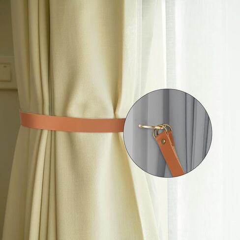 2Pcs Leather Curtain Drape Tiebacks, Curtain Rope Tieback Drape PU Leather Rod Curtain Holder Holdbacks Tiebacks with Hook for Home Offic Living Room Bedroom Cafe Outdoor Light Brown Rural Retro Style in Saudi Arabia