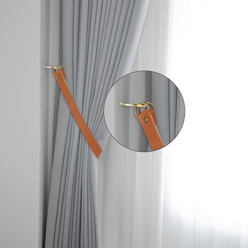 2Pcs Leather Curtain Drape Tiebacks, Curtain Rope Tieback Drape PU Leather Rod Curtain Holder Holdbacks Tiebacks with Hook for Home Offic Living Room Bedroom Cafe Outdoor Light Brown Rural Retro Style in Saudi Arabia