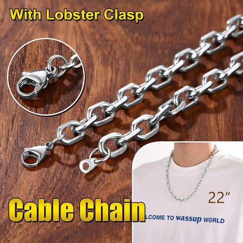 316L Stainless Steel Chain for Men/Women, Cable Link Necklace, 3/5/7/9/12MM Width, 18-30" (Send Gift Box) in Kuwait