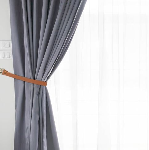 2Pcs Leather Curtain Drape Tiebacks, Curtain Rope Tieback Drape PU Leather Rod Curtain Holder Holdbacks Tiebacks with Hook for Home Offic Living Room Bedroom Cafe Outdoor Light Brown Rural Retro Style in Saudi Arabia