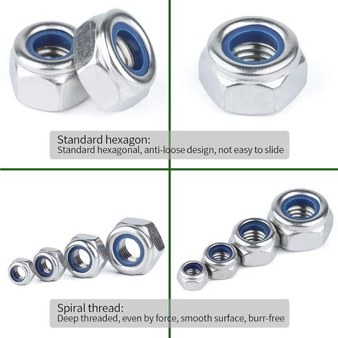 Keadic 100Pcs M3 M4 M5 M6 M8 M10 M12 Stainless Steel Metric Nylon Insert Lock Nut Assortment Kit in Saudi Arabia