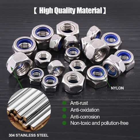 Keadic 100Pcs M3 M4 M5 M6 M8 M10 M12 Stainless Steel Metric Nylon Insert Lock Nut Assortment Kit in Saudi Arabia