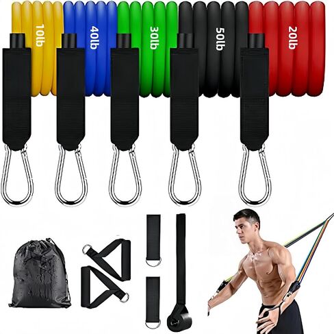 10-150lbs Exercise Bands/Resistance Bands Set for Women and Men Workouts with Handles, Straps, Door Anchor, Carry Bag - Elastic Tubes for Working Out, Home Fitness, Physical Therapy in Saudi Arabia