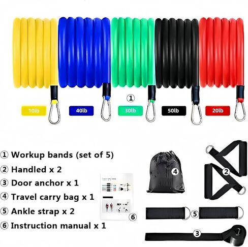 10-150lbs Exercise Bands/Resistance Bands Set for Women and Men Workouts with Handles, Straps, Door Anchor, Carry Bag - Elastic Tubes for Working Out, Home Fitness, Physical Therapy in Saudi Arabia