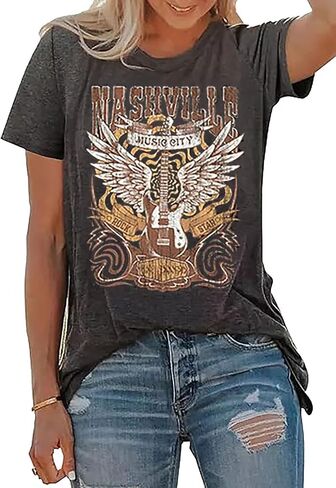 Country Music Tshirt for Women Vintage Nashville Tennessee Graphic Shirts Music Lovers Summer Vacation Top Shirt Tee in Saudi Arabia