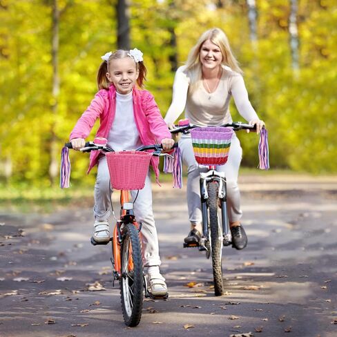 سلة دراجة شاين مي للأطفال، قطعتان من سلة دراجات الفتيات الصغيرة مع ملحقات الدراجة، سلة دراجة أمامية منسوجة يدويًا مع جرس دراجة وشرابات ملونة تنطبق على دراجة ثلاثية العجلات، سكوتر in Kuwait