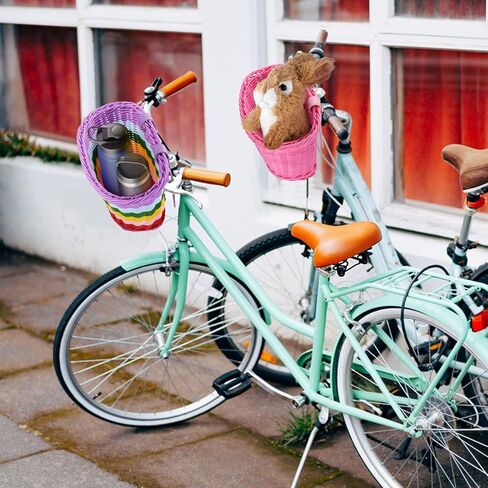 سلة دراجة شاين مي للأطفال، قطعتان من سلة دراجات الفتيات الصغيرة مع ملحقات الدراجة، سلة دراجة أمامية منسوجة يدويًا مع جرس دراجة وشرابات ملونة تنطبق على دراجة ثلاثية العجلات، سكوتر in Kuwait