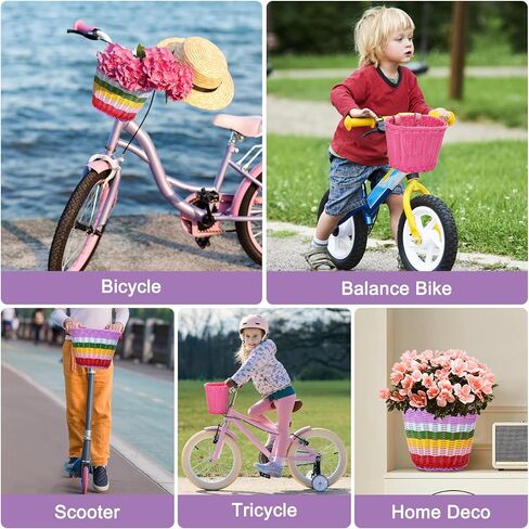 سلة دراجة شاين مي للأطفال، قطعتان من سلة دراجات الفتيات الصغيرة مع ملحقات الدراجة، سلة دراجة أمامية منسوجة يدويًا مع جرس دراجة وشرابات ملونة تنطبق على دراجة ثلاثية العجلات، سكوتر in Kuwait