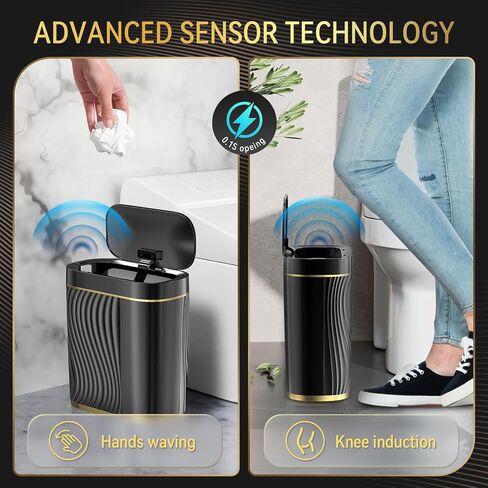 GloDeals Automatic Bathroom Trash Can with Lid: 2 Gallon Motion Sensor Trash Can, Touchless Small Bathroom Trash Bin, Waterproof Smart Garbage Can for Bathroom, Bedroom, Office, rv(black) in Saudi Arabia
