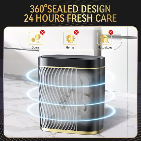 GloDeals Automatic Bathroom Trash Can with Lid: 2 Gallon Motion Sensor Trash Can, Touchless Small Bathroom Trash Bin, Waterproof Smart Garbage Can for Bathroom, Bedroom, Office, rv(black) in Saudi Arabia