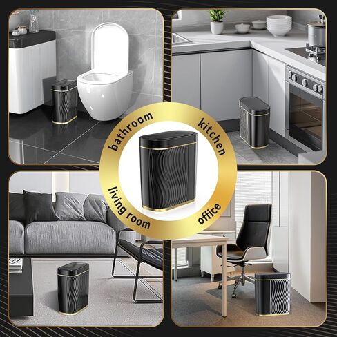 GloDeals Automatic Bathroom Trash Can with Lid: 2 Gallon Motion Sensor Trash Can, Touchless Small Bathroom Trash Bin, Waterproof Smart Garbage Can for Bathroom, Bedroom, Office, rv(black) in Saudi Arabia
