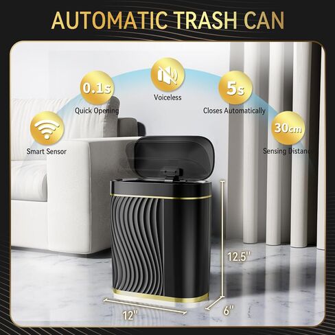 GloDeals Automatic Bathroom Trash Can with Lid: 2 Gallon Motion Sensor Trash Can, Touchless Small Bathroom Trash Bin, Waterproof Smart Garbage Can for Bathroom, Bedroom, Office, rv(black) in Saudi Arabia