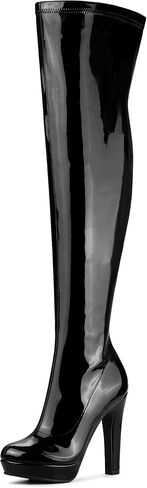 Allegra K Women's Platform Round Toe Chunky Heels Over The Knee High Boots in Kuwait