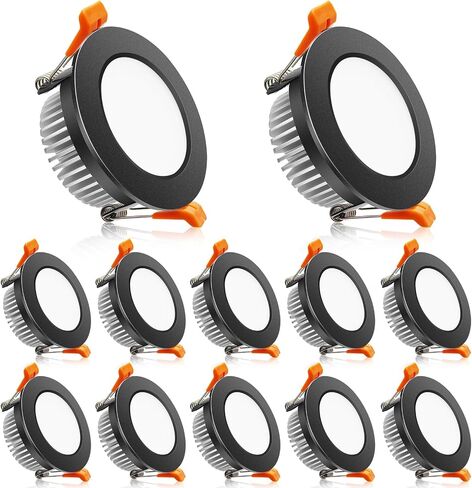 2 Inch LED Downlight, Recessed Lighting Dimmable Ceiling Light, 3W, 3000K Warm White, CRI80 with LED Driver(35W Halogen Equivalent), Black 12 Pack in Saudi Arabia
