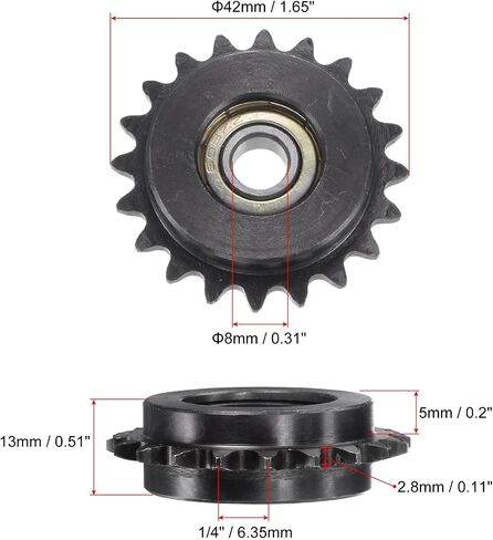 uxcell #25 Chain Idler Sprocket, 8mm Bore 1/4" Pitch 19 Tooth Sprocket Tensioner, C45 Carbon Steel 25 Roller Chain Sprocket with Bearing for ISO 04C Chain, 2Pcs in Saudi Arabia