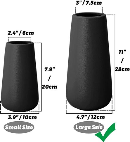 8 Inch Tall Matt Black Ceramic Vase for Flowers & Pampas Grass, Small Classic Rustic Style Decorative Vases for Home Decor Table Centerpieces in Saudi Arabia