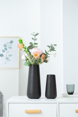 8 Inch Tall Matt Black Ceramic Vase for Flowers & Pampas Grass, Small Classic Rustic Style Decorative Vases for Home Decor Table Centerpieces in Saudi Arabia