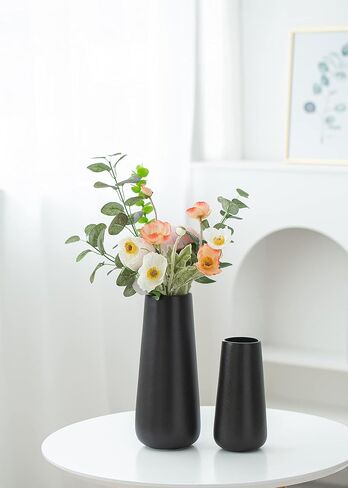 8 Inch Tall Matt Black Ceramic Vase for Flowers & Pampas Grass, Small Classic Rustic Style Decorative Vases for Home Decor Table Centerpieces in Saudi Arabia