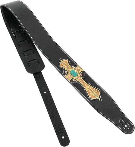 Walker & Williams CVG-22 Padded Leather Guitar Strap with Hand Tooled Christian Gold Cross in Saudi Arabia