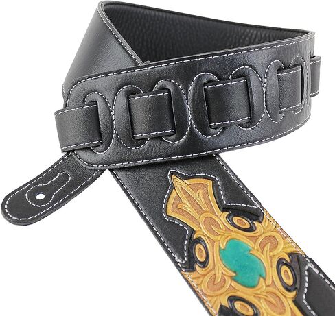 Walker & Williams CVG-22 Padded Leather Guitar Strap with Hand Tooled Christian Gold Cross in Saudi Arabia
