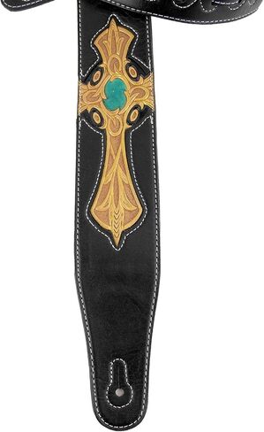 Walker & Williams CVG-22 Padded Leather Guitar Strap with Hand Tooled Christian Gold Cross in Saudi Arabia