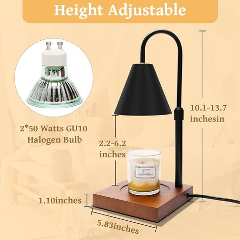 مصباح تسخين الشمعة مع مؤقت، مصباح تسخين الشمع على شكل شموع معدنية كهربائية لشموع البرطمان، مصباح حرارة مؤقت قابل للتعديل وارتفاع قابل للتعديل - بدون لهب شمعة معطرة، مصباح تسخين فانوس مع مصباحين in Kuwait