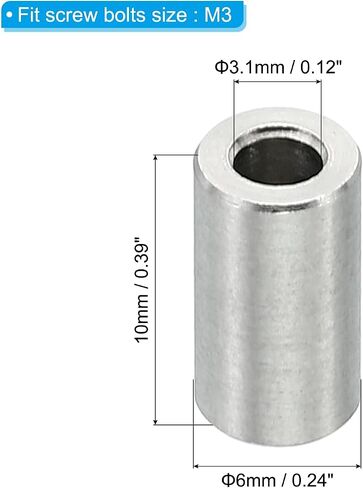 PATIKIL M3 Stainless Steel Spacers, 10 Pcs Metal Spacer Stainless Steel 3.1mm ID x 6mm OD X10mm L Stainless Steel Spacers Screw Standoff Round for 1/8 Inch or M3 Screw Bolts in Saudi Arabia