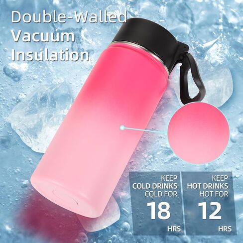 Volhoply 16 OZ Kids Water Bottle Bulk 2 Pack,Insulated Sports Bottles with Straw Lid,Stainless Steel Bottle with Handle Keep Cold&Hot,Double Wall Vacuum Thermos Cups for School(Assorted,Set of 2) in Saudi Arabia