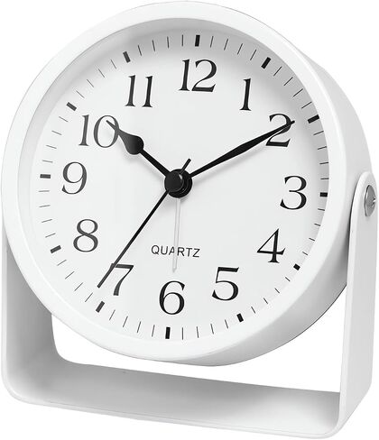 Analog Alarm Clock - 4.5" Silent Non Ticking Small Clock with Light, Rotatable Stand Metal Desk Clock Battery Operated, Simple Design for Living Room Decor/ Bedroom/Bedside/Shelf (Black-Arabic) in Kuwait