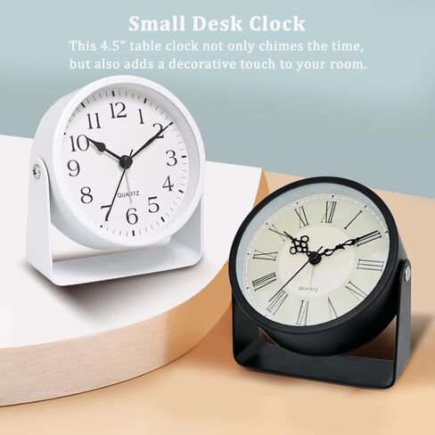 Analog Alarm Clock - 4.5" Silent Non Ticking Small Clock with Light, Rotatable Stand Metal Desk Clock Battery Operated, Simple Design for Living Room Decor/ Bedroom/Bedside/Shelf (Black-Arabic) in Kuwait