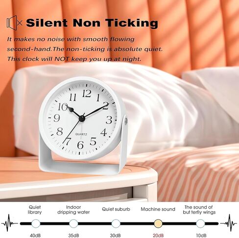 Analog Alarm Clock - 4.5" Silent Non Ticking Small Clock with Light, Rotatable Stand Metal Desk Clock Battery Operated, Simple Design for Living Room Decor/ Bedroom/Bedside/Shelf (Black-Arabic) in Kuwait