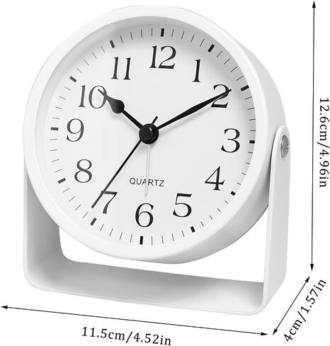 Analog Alarm Clock - 4.5" Silent Non Ticking Small Clock with Light, Rotatable Stand Metal Desk Clock Battery Operated, Simple Design for Living Room Decor/ Bedroom/Bedside/Shelf (Black-Arabic) in Kuwait