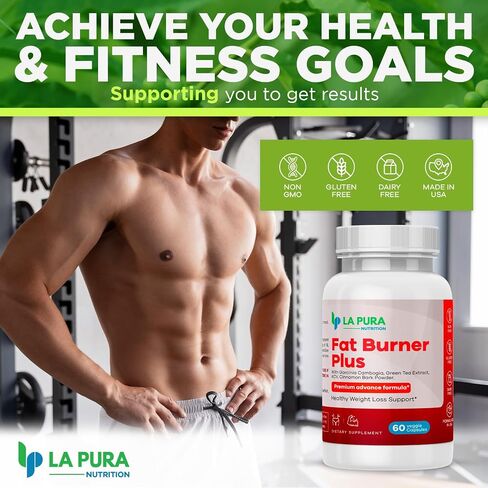 LaPura Fat Burner Plus، 60 كبسولة (عبوتان) - دعم فقدان الوزن، مثبط الشهية، معزز الطاقة، تركيبة ممتازة - مستخلص الشاي الأخضر وحبوب القهوة الخضراء، مسحوق لحاء القرفة in Kuwait