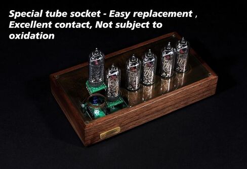 Nixie Tube Clock IN-14 هيكل من الخشب والنحاس وساعة طاولة كلاسيكية بإضاءة خلفية زرقاء in Saudi Arabia