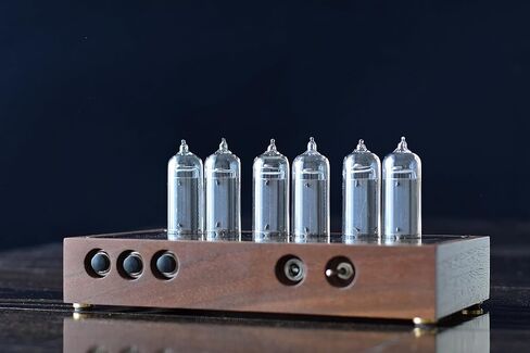 Nixie Tube Clock IN-14 هيكل من الخشب والنحاس وساعة طاولة كلاسيكية بإضاءة خلفية زرقاء in Saudi Arabia