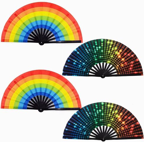4PCS Rainbow Hand Fans Large Folding Fans for Women, Large Holographic Rainbow Hand Fan for Burlesque, Drag Queen, Festival & Pride Outfits for Women & Festival Accessories(2 Style) in Saudi Arabia