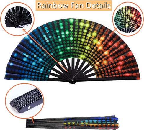 4PCS Rainbow Hand Fans Large Folding Fans for Women, Large Holographic Rainbow Hand Fan for Burlesque, Drag Queen, Festival & Pride Outfits for Women & Festival Accessories(2 Style) in Saudi Arabia