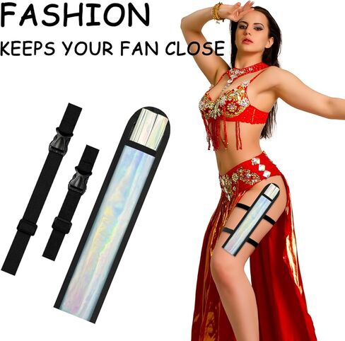 حافظة مروحة الهذيان حامل مروحة يد قابلة للطي مع أشرطة قابلة للتمدد، ملحقات مهرجان الهذيان حافظة مروحة عاكسة لدوائر الموسيقى وحفلات رقص الفخذ وأساسيات الهذيان in Kuwait