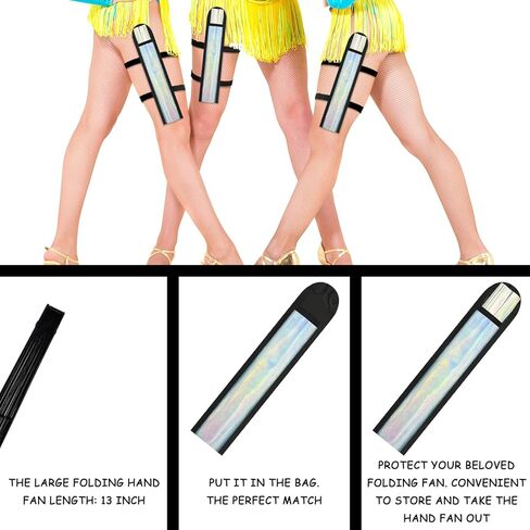 حافظة مروحة الهذيان حامل مروحة يد قابلة للطي مع أشرطة قابلة للتمدد، ملحقات مهرجان الهذيان حافظة مروحة عاكسة لدوائر الموسيقى وحفلات رقص الفخذ وأساسيات الهذيان in Kuwait