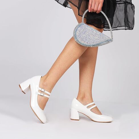 أحذية Attiposh Mary Jane للنساء، كعب ماري جين للنساء، حزام بإبزيم مغلق ومغلق ومقدمة مستديرة وكعب مكتنز، أزياء ربيعية للمكتب كاجوال مريحة للسيدات in Kuwait