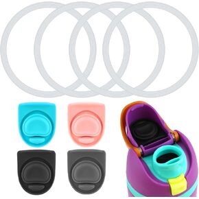 4pcs Water Bottle Seal Circle & 4pcs Replacement Stopper, Silicone O Ring Lid Gasket Parts for Owala Free Sip 19oz 24oz 32oz 40oz, Cap Mouth Plug Gasket Accessories, BPA-Free (4 Color)